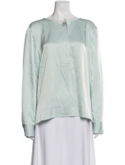 Pre-owned St John Crew Neck Long Sleeve Blouse In Blue