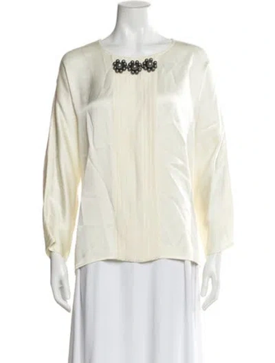 Pre-owned St John Crew Neck Long Sleeve Blouse In Neutral