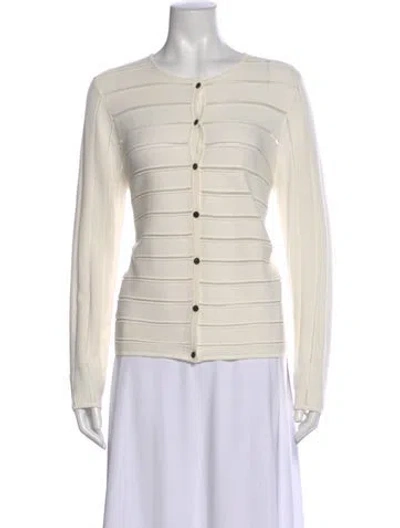 Pre-owned St John Crew Neck Long Sleeve Button-up Top In Neutral