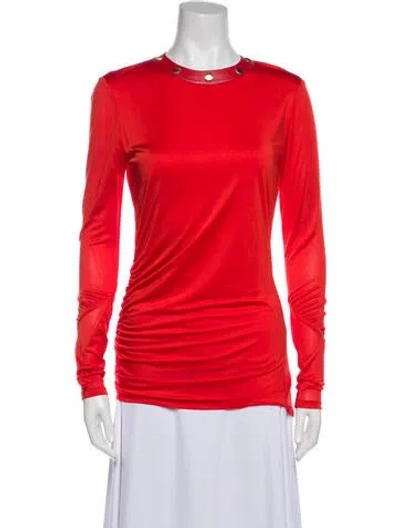 Pre-owned St John Crew Neck Long Sleeve Top In Red