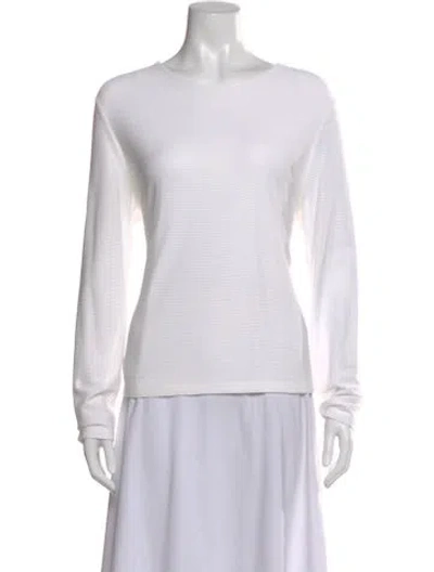 Pre-owned St John Crew Neck Long Sleeve Top In White