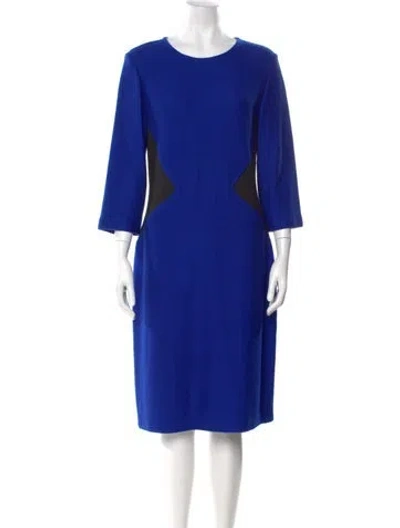 Pre-owned St John Crew Neck Midi Length Dress In Blue