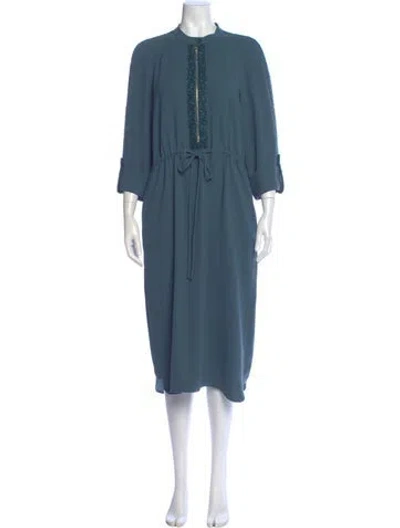 Pre-owned St John Crew Neck Midi Length Dress In Blue
