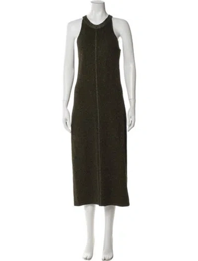 Pre-owned St John Crew Neck Midi Length Dress In Green