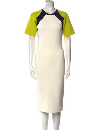 Pre-owned St John Crew Neck Midi Length Dress In Neutral