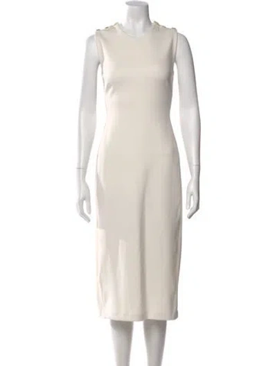 Pre-owned St John Crew Neck Midi Length Dress In Neutral