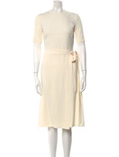 Pre-owned St John Crew Neck Midi Length Dress In Neutral