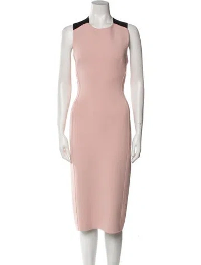Pre-owned St John Crew Neck Midi Length Dress In Pink