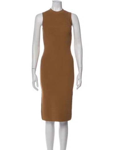 Pre-owned St John Crew Neck Midi Length Dress W/ Tags In Brown