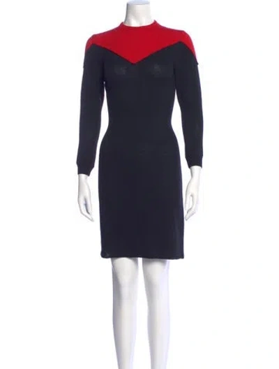Pre-owned St John Crew Neck Mini Dress In Blue