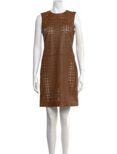 Pre-owned St John Crew Neck Mini Dress In Brown