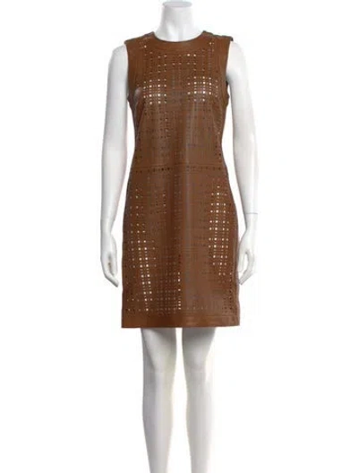 Pre-owned St John Crew Neck Mini Dress In Brown