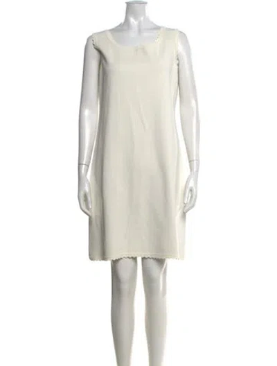 Pre-owned St John Crew Neck Mini Dress In White