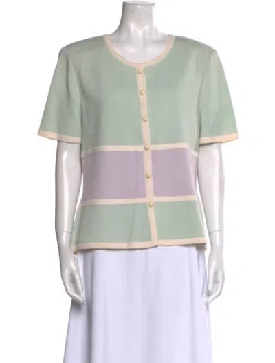 Pre-owned St John Crew Neck Short Sleeve Top In Green