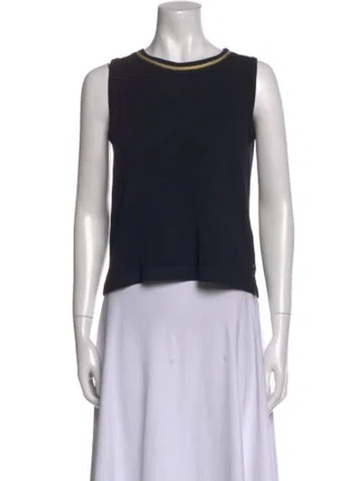 Pre-owned St John Crew Neck Sleeveless Crop Top In Black