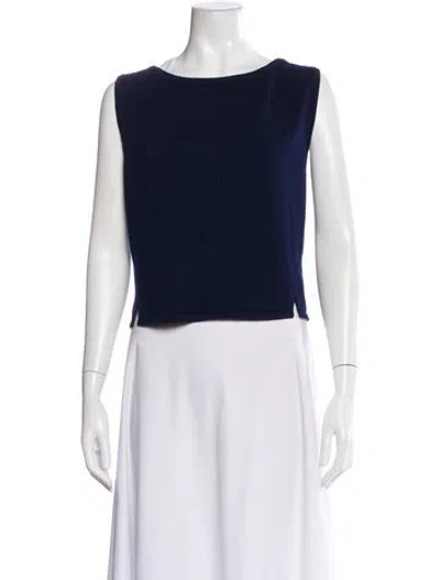 Pre-owned St John Crew Neck Sleeveless Crop Top In Blue