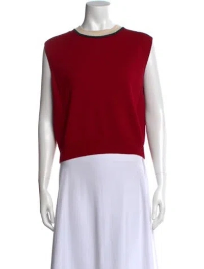 Pre-owned St John Crew Neck Sleeveless Top In Red