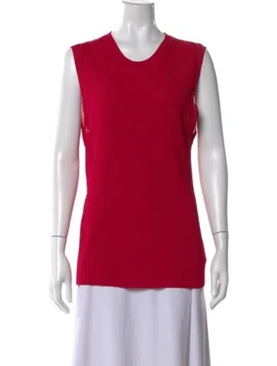 Pre-owned St John Crew Neck Sleeveless Top In Red
