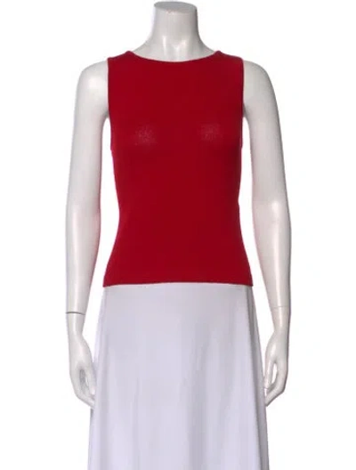 Pre-owned St John Crew Neck Sleeveless Top In Red