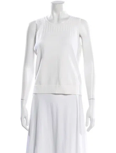 Pre-owned St John Crew Neck Sleeveless Top In White