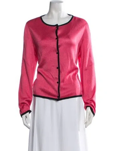 Pre-owned St John Crew Neck Sweater In Metallic/pink/white
