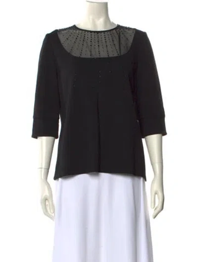 Pre-owned St John Crew Neck Three-quarter Sleeve Blouse In Black