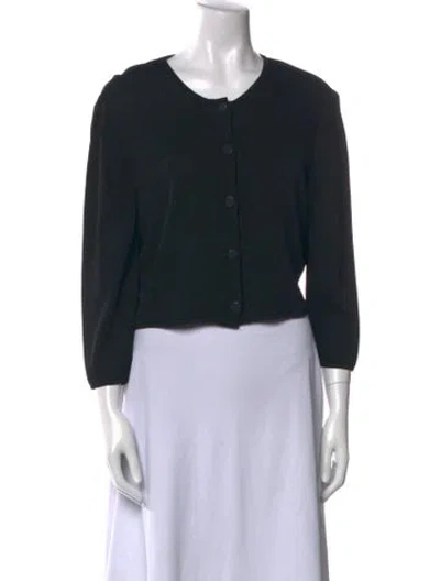 Pre-owned St John Crew Neck Three-quarter Sleeve Crop Top In Black