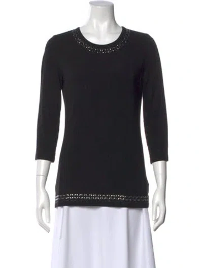 Pre-owned St John Crew Neck Three-quarter Sleeve Top In Black