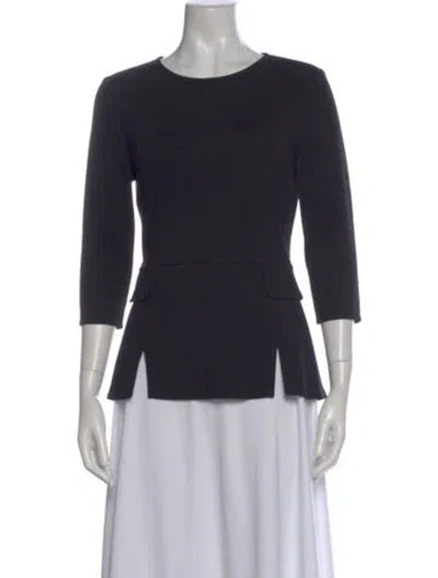 Pre-owned St John Crew Neck Three-quarter Sleeve Top In Black