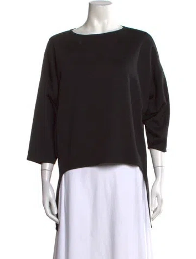 Pre-owned St John Crew Neck Three-quarter Sleeve Top In Black