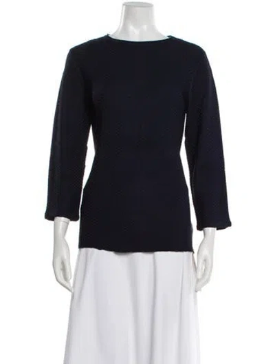 Pre-owned St John Crew Neck Three-quarter Sleeve Top In Blue