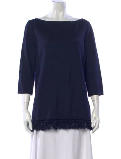 Pre-owned St John Crew Neck Three-quarter Sleeve Top In Blue