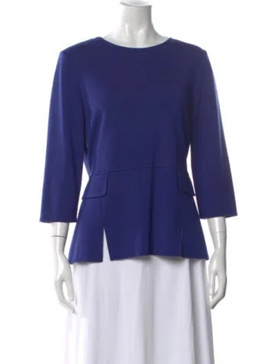 Pre-owned St John Crew Neck Three-quarter Sleeve Top In Blue