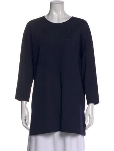 Pre-owned St John Crew Neck Three-quarter Sleeve Top In Blue