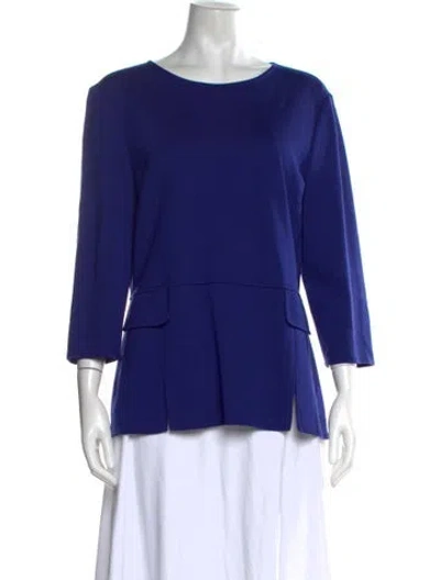 Pre-owned St John Crew Neck Three-quarter Sleeve Top In Blue