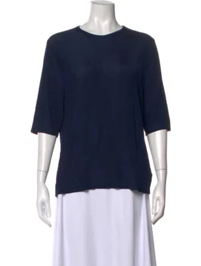 Pre-owned St John Crew Neck Three-quarter Sleeve Top In Blue