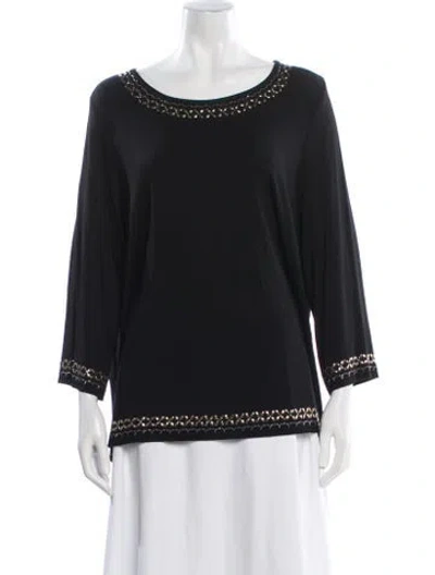 Pre-owned St John Crew Neck Three-quarter Sleeve Top In Multi