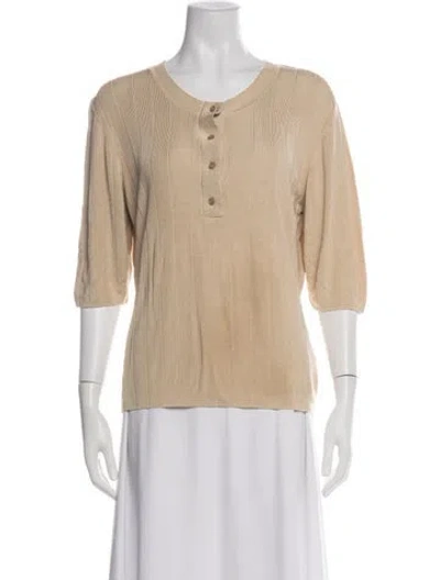 Pre-owned St John Crew Neck Three-quarter Sleeve Top In Neutral