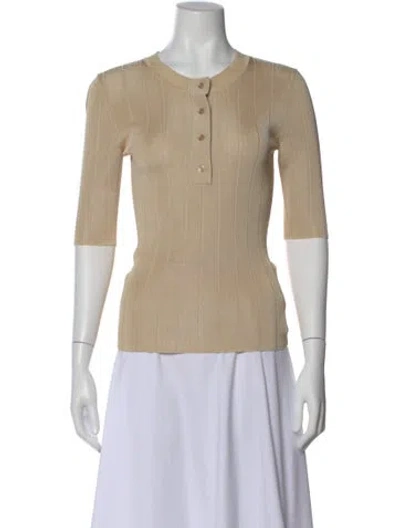 Pre-owned St John Crew Neck Three-quarter Sleeve Top In Neutral