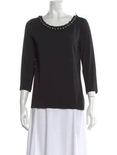Pre-owned St John Crew Neck Three-quarter Sleeve Top W/ Tags In Black