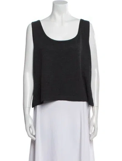 Pre-owned St John Crochet Scoop Neck Top In Gray