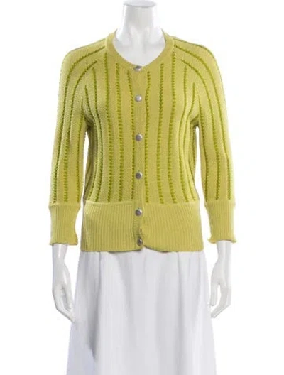 Pre-owned St John Crochet Striped Jacket In Yellow