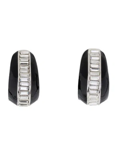 Pre-owned St John Crystal & Enamel Clip-on Drop Earrings In Black/clear