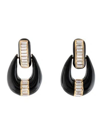 Pre-owned St John Crystal & Enamel Clip-on Drop Earrings In Black/clear
