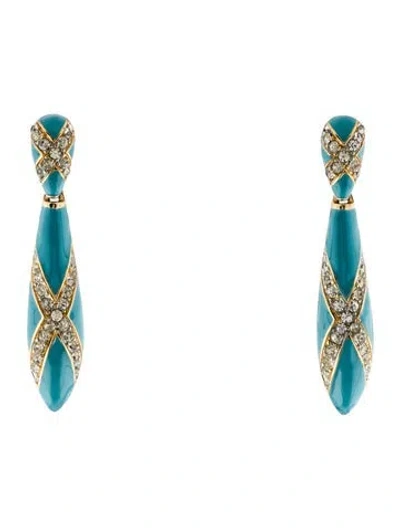 Pre-owned St John Crystal & Enamel Drop Earrings In Blue