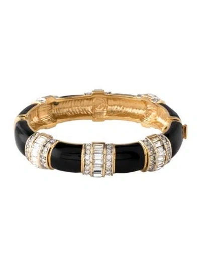 Pre-owned St John Crystal & Enamel Hinged Bangle Bracelet, 6.5" In Black