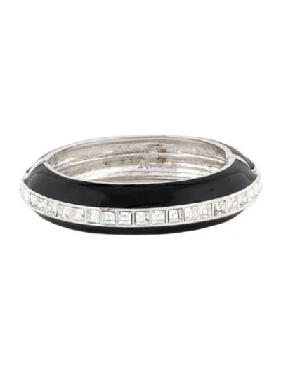 Pre-owned St John Crystal & Enamel Hinged Bracelet, 6.25" In Black/clear