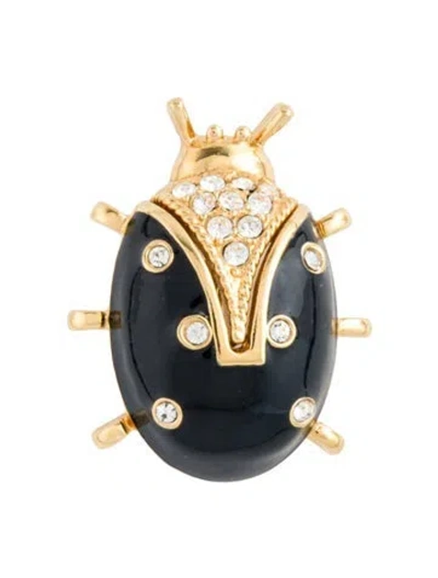 Pre-owned St John Crystal & Enamel Ladybug Brooch In Black