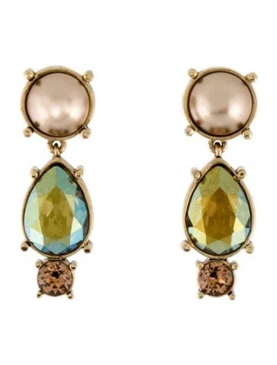 Pre-owned St John Crystal & Faux Pearl Drop Earrings In Multicolor