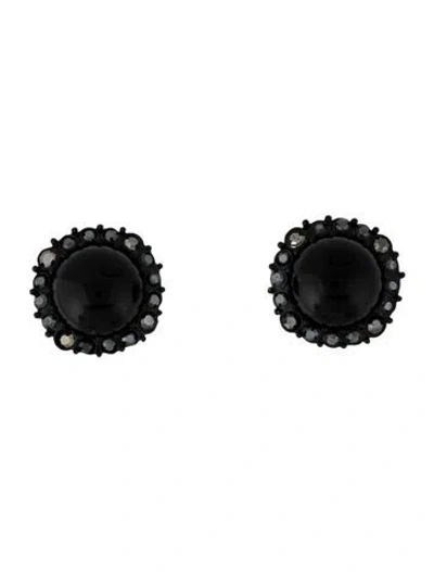 Pre-owned St John Crystal & Resin Clip On Earrings In Black